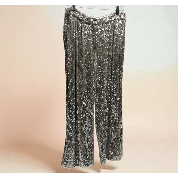 Sequin Wide Leg Cropped High Rise Women's Med Disco Party Glam Y2K Holiday NYE - Picture 1 of 12